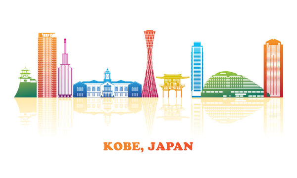 colourfull skyline panorama of city of kobe, japan - vector illustration