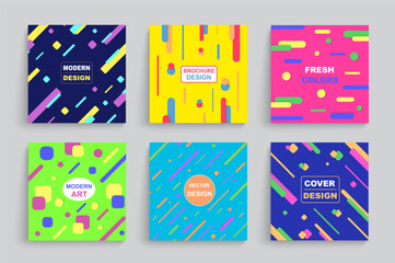 Poster - Music posters, minimal geometric shapes. Light dynamic covers, motion cards for notebook or flyer. Social media posts template. Dots and lines pattern. Abstract background vector illustration