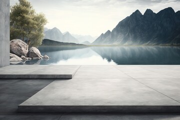 Wall Mural - Modern concrete floor surface with natural view, generative ai image creation