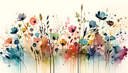 Colorful abstract flower meadow watercolor.Ai generated