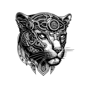 steampunk panther logo is a striking and powerful representation of grace and strength. it combines 