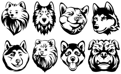 Wall Mural - Heads of dogs. Abstract character illustration. Graphic logo design templates for emblem.