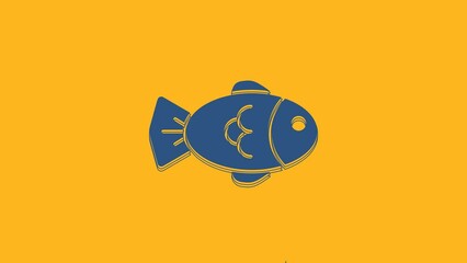 Canvas Print - Blue Fish icon isolated on orange background. 4K Video motion graphic animation