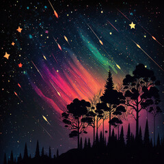 Wall Mural - colorful shooting stars in the sky
