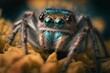 A closeup view of a fuzzy tarantula with remarkable clarity. AI generation.