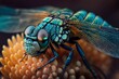 Delightful close-up pictures of a dragonfly with remarkable sharpness. AI generation.
