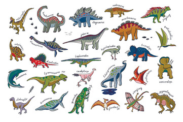 Canvas Print - Dinosaur alphabet poster vector illustrations set.