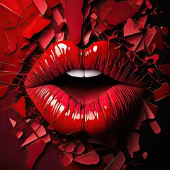 red lips, kiss created with generative ai