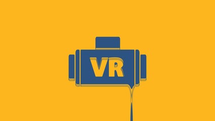 Poster - Blue Virtual reality glasses icon isolated on orange background. Stereoscopic 3d vr mask. 4K Video motion graphic animation