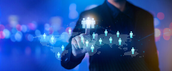 Wall Mural - crm. customer network relationship management concept. businessman planing global network connection