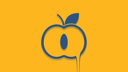 Canvas Print - Blue Apple icon isolated on orange background. Fruit with leaf symbol. 4K Video motion graphic animation