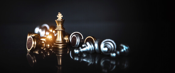 king chess pieces on falling chess with graphic icons concepts of leadership or wining to challenge 