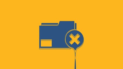 Poster - Blue Delete folder icon isolated on orange background. Delete or error folder. Close computer information folder. 4K Video motion graphic animation
