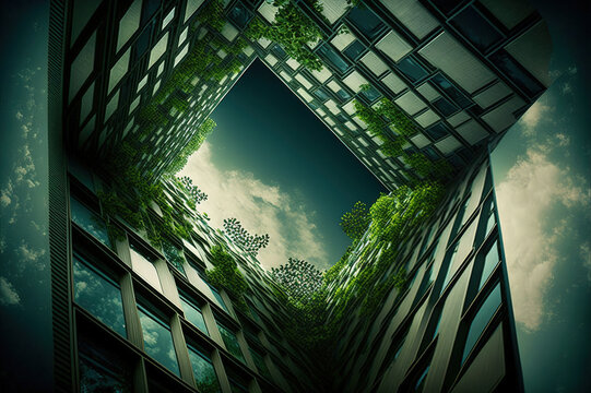 Eco-friendly green building with vertical garden design for sustainability . Sublime Generative AI image .