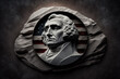 founding father of usa carved in stone with american flag. Generative AI