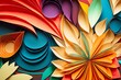 abstract multilayer flowers from multi-colored paper sheets and pasteboard in art paper collage, created with generative ai