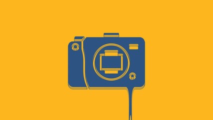 Poster - Blue Mirrorless camera icon isolated on orange background. Foto camera icon. 4K Video motion graphic animation