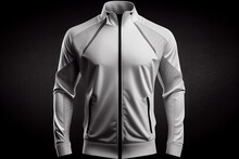 White Jacket Front View. Training White Sport Wind Proof Jacket. Generative Ai. 3D Style Illustration. Mockup Template.