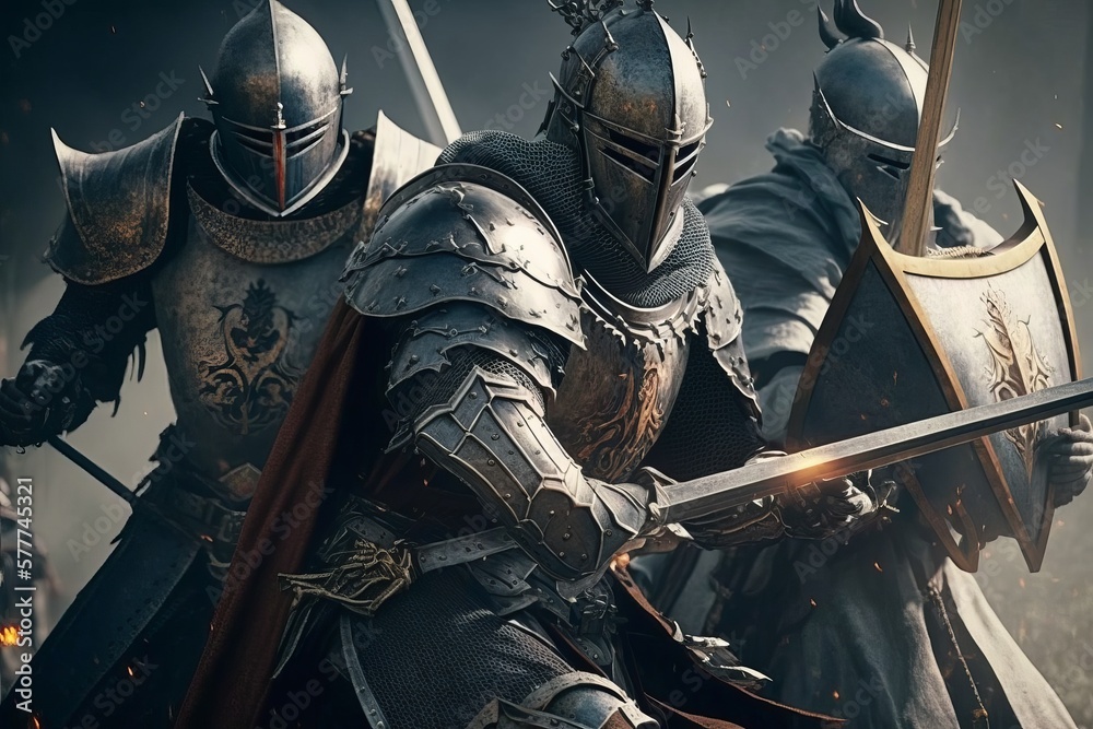 Armies of Medieval Knights Fighting with Swords, medieval knight in ...