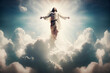 The resurrected Jesus Christ ascending to heaven above Generative AI