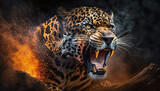 The Majesty of the Beast: An Angry Jaguar with Fire and Smoke, Apex Predator, Generative AI