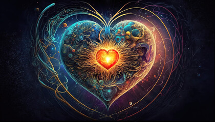 Wall Mural - soul home is our heart , concept, esoteric heart connects soul, emotions and body, deep mystical fee