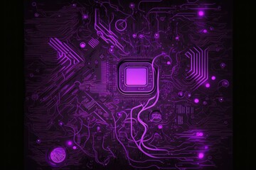 Wall Mural - Abstract circuit cyberspace design on purple tone. Generative AI