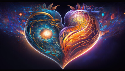 Wall Mural - soul home is our heart , concept, esoteric heart connects soul, emotions and body, deep mystical fee