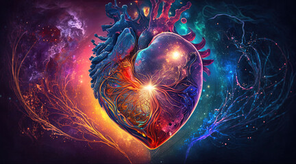 Wall Mural - soul home is our heart , concept, esoteric heart connects soul, emotions and body, deep mystical fee