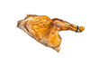 Baked Guineafowl, guinea fowl with potato in steel tray.  Isolated, transparent background
