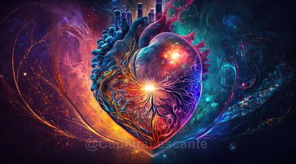 Wall Mural - soul home is our heart , concept, esoteric heart connects soul, emotions and body, deep mystical fee