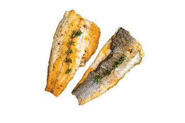 Wall Mural - Grilled sea bass fillet with lime and thyme. Isolated, transparent background