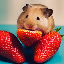 Hamster, Cute Pet Eats Strawberries