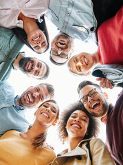 Wall Mural - hug hugging cheerful smiling happiness happy young man woman student together team teamwork friendship unity startup hands woman friend group education cooperation community support