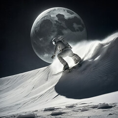 Poster - snowboarding on the moon Generative AI