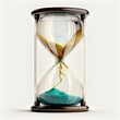 Hourglass with golden sand, time is running out, isolated on a white background, generative ai