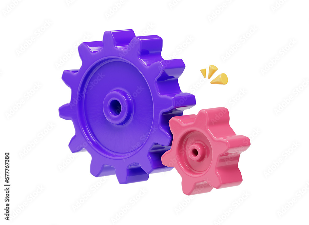 3D Cartoon cogwheel gear icon. Technology symbol design. Work settings ...