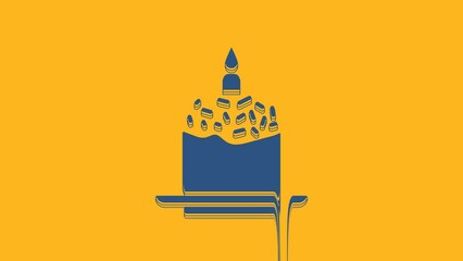 Poster - Blue Easter cake and candle icon isolated on orange background. Happy Easter. 4K Video motion graphic animation