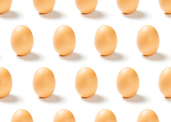 Wall Mural - Pattern of chicken eggs isolated on white background