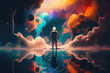 Astronaut looking clouds on space sky background, digital art style, illustration painting (ai generated)
