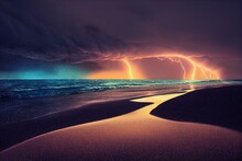 Illustration Of A Thunderstorm On A Beach Generative AI