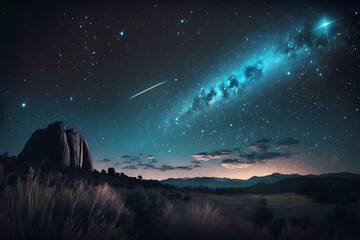 Wall Mural - aurora borealis in the mountains. night sky. shooting star. generative ai