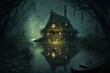 Bog Witch's Hovel in the Middle of a Haunted Swamp, Medieval RPG Fantasy Building Exterior [Generative AI]