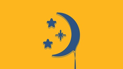 Wall Mural - Blue Moon and stars icon isolated on orange background. 4K Video motion graphic animation