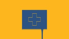 Blue First Aid Kit Icon Isolated On Orange Background. Medical Box With Cross. Medical Equipment For Emergency. Healthcare Concept. 4K Video Motion Graphic Animation
