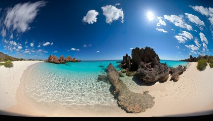 Wall Mural - A beautiful beach with crystal clear water and a blue sky 24mm lens f/11 naturalistic wide  Generative AI