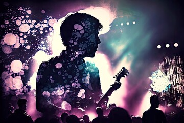 Wall Mural - beat music concert with light effects double exposure, created with generative ai