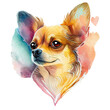 Cute Chihuahua Dog, Watercolor, Happy Dog, Isolated on transparent background. Generative AI