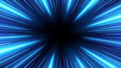 blue rays zoom in motion effect, light color trails. vector illustration