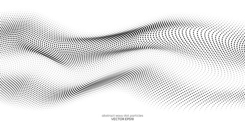 Leinwandbilder - Flowing dots particles wave pattern halftone black gradient curve shape isolated on white background. Vector in concept of technology, science, music, modern.
